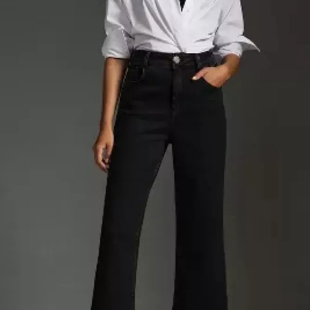 Anthropologie The Skipper High-Rise Crop Wide-Leg Jeans by Pilcro Size 27 Black